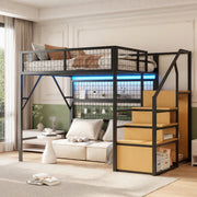 LETTO a soppalco 140x200 cm Metallo Nero con scala e contenitore
