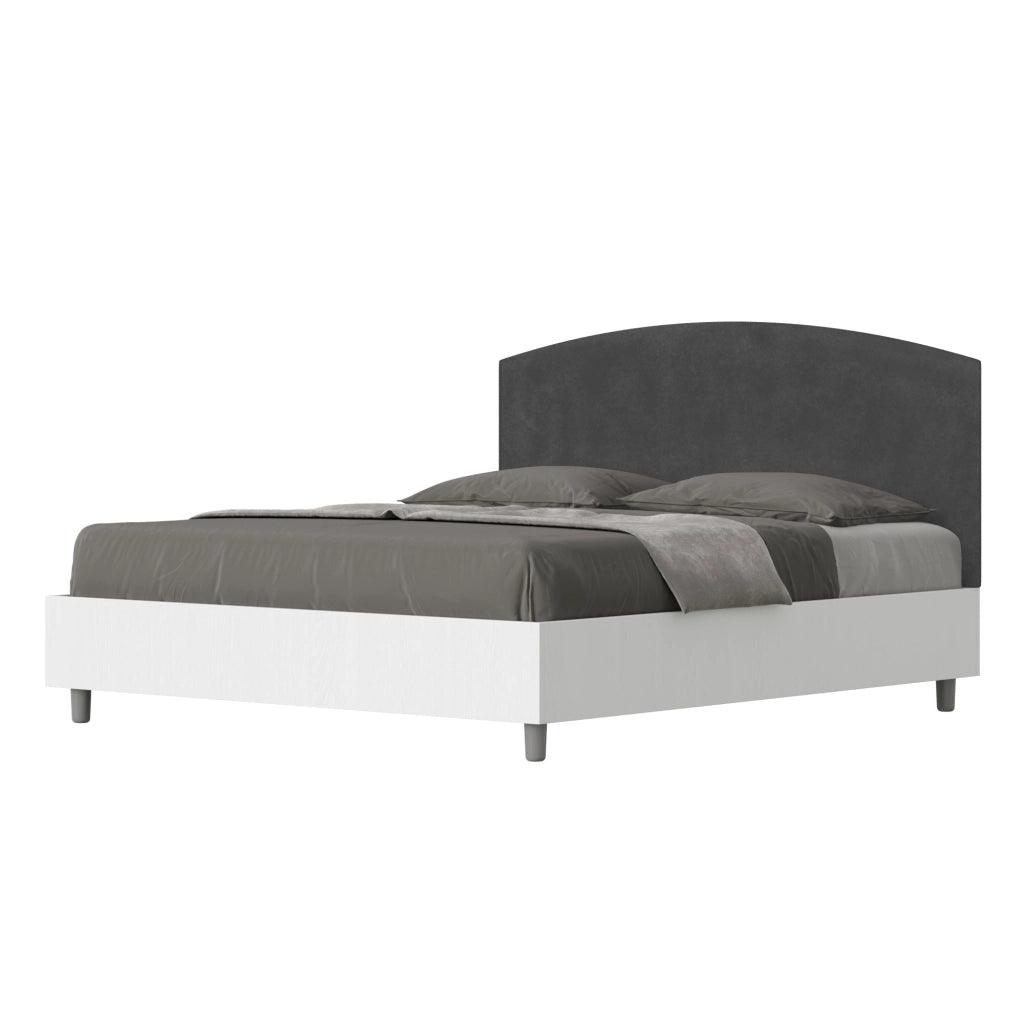 BS COM Letto matrimoniale contenitore 160x200 bianco frassino testata microfibra grigio