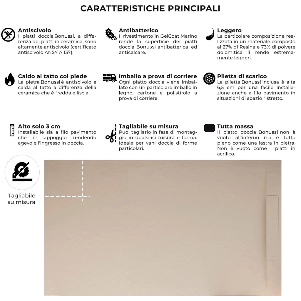 Piatto Doccia in Pietra 70x120 cm Bonussi Ardesia Calcutta Crema