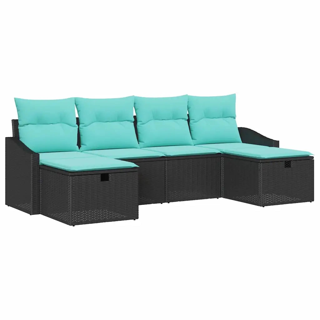 Set Divano da Giardino con cuscino 6 pcs Nero Poly Rattan 3359325