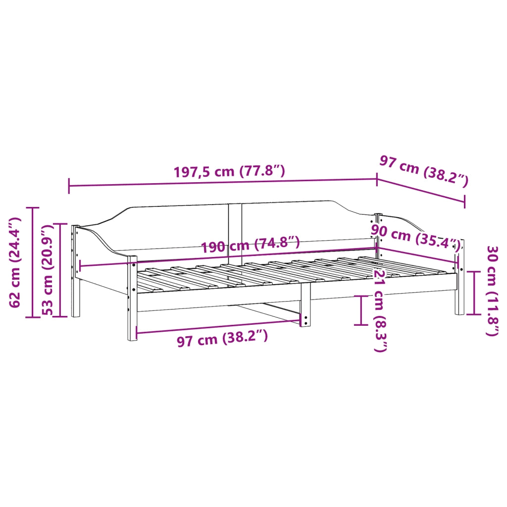 Letto singolo | Letto per adulti | Letto senza Materasso Marrone Cera 90x190 cm in Legno di Pino