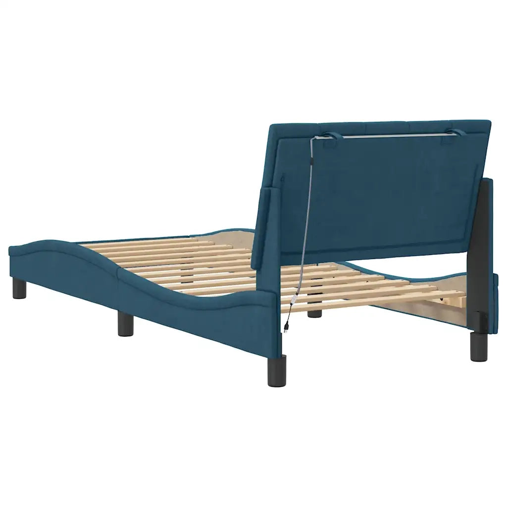 Giroletto con LED senza Materasso-Struttura Letto con LED Hanko Blu 80x200 cm in Velluto