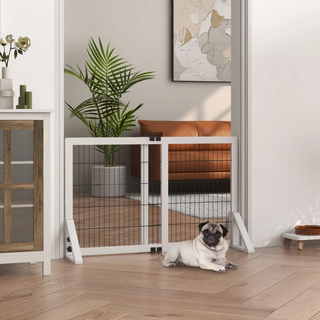 Cancelletto di Sicurezza per Cani ¨C Xylo ¨C 2 Pannelli Regolabile 63-106 cm Legno Acciaio Bianco