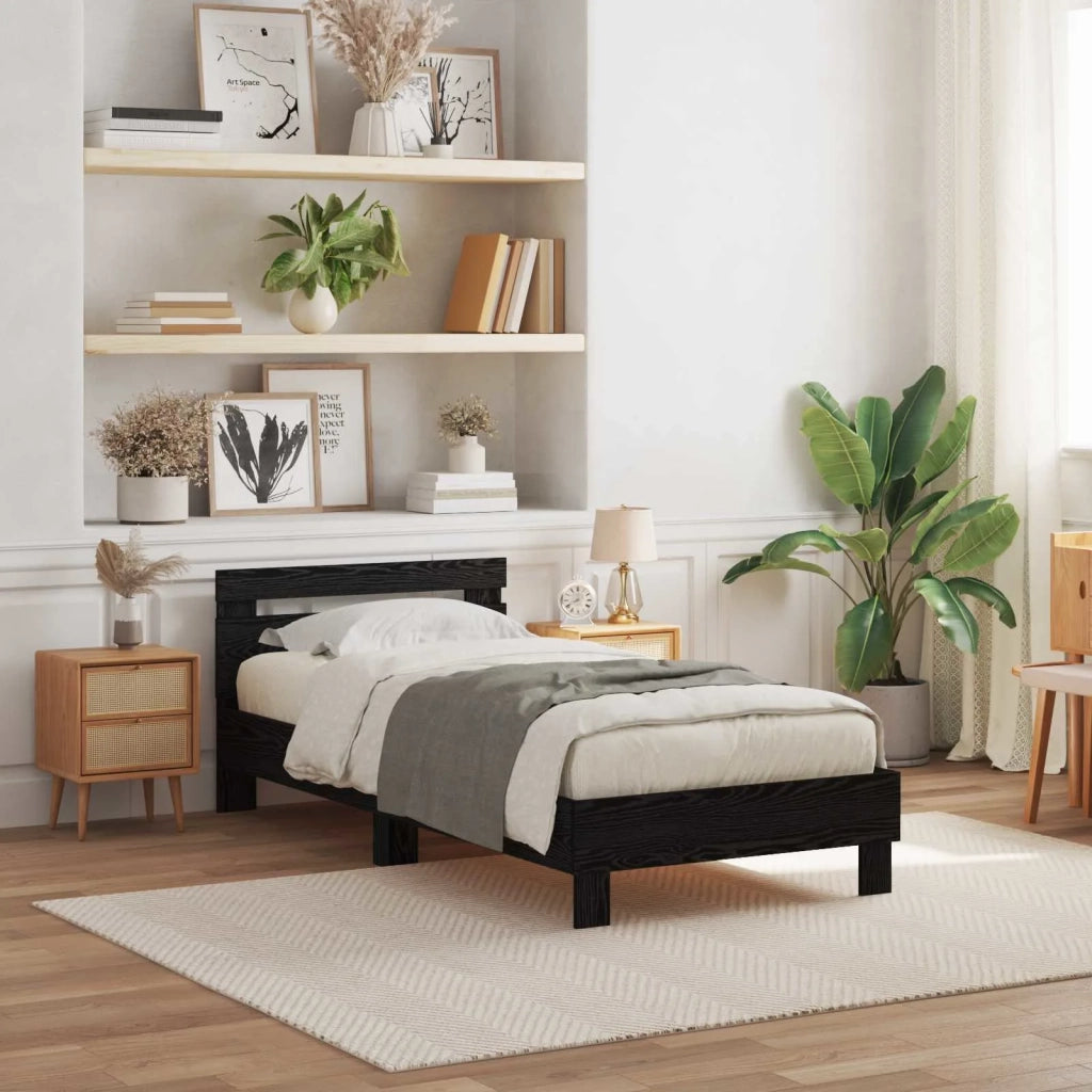 Struttura del letto Rovere Nero 75 x 190 cm Legno multistrato 863817