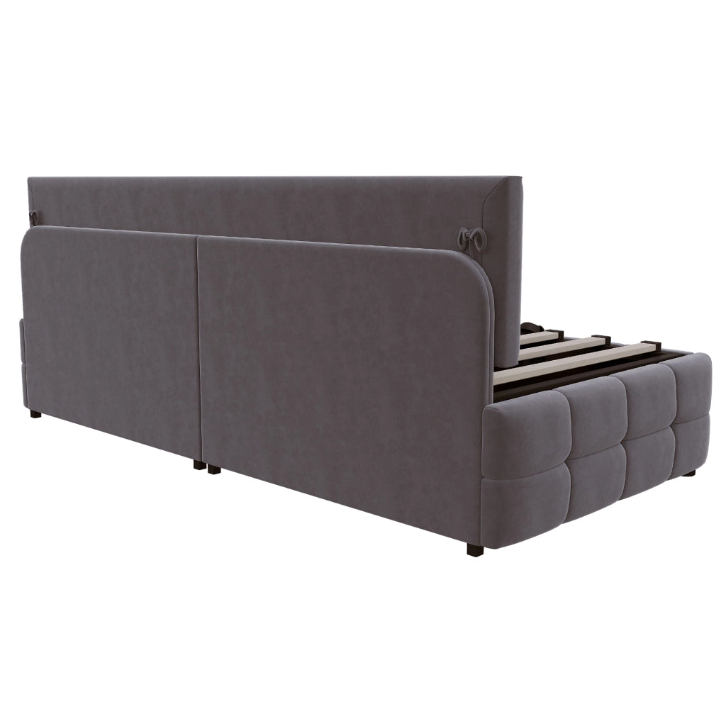 DESMIU Letto divano 1 posto 90 × 200 cm con vano contenitore idraulico e schienale, senza materasso, in velluto grigio