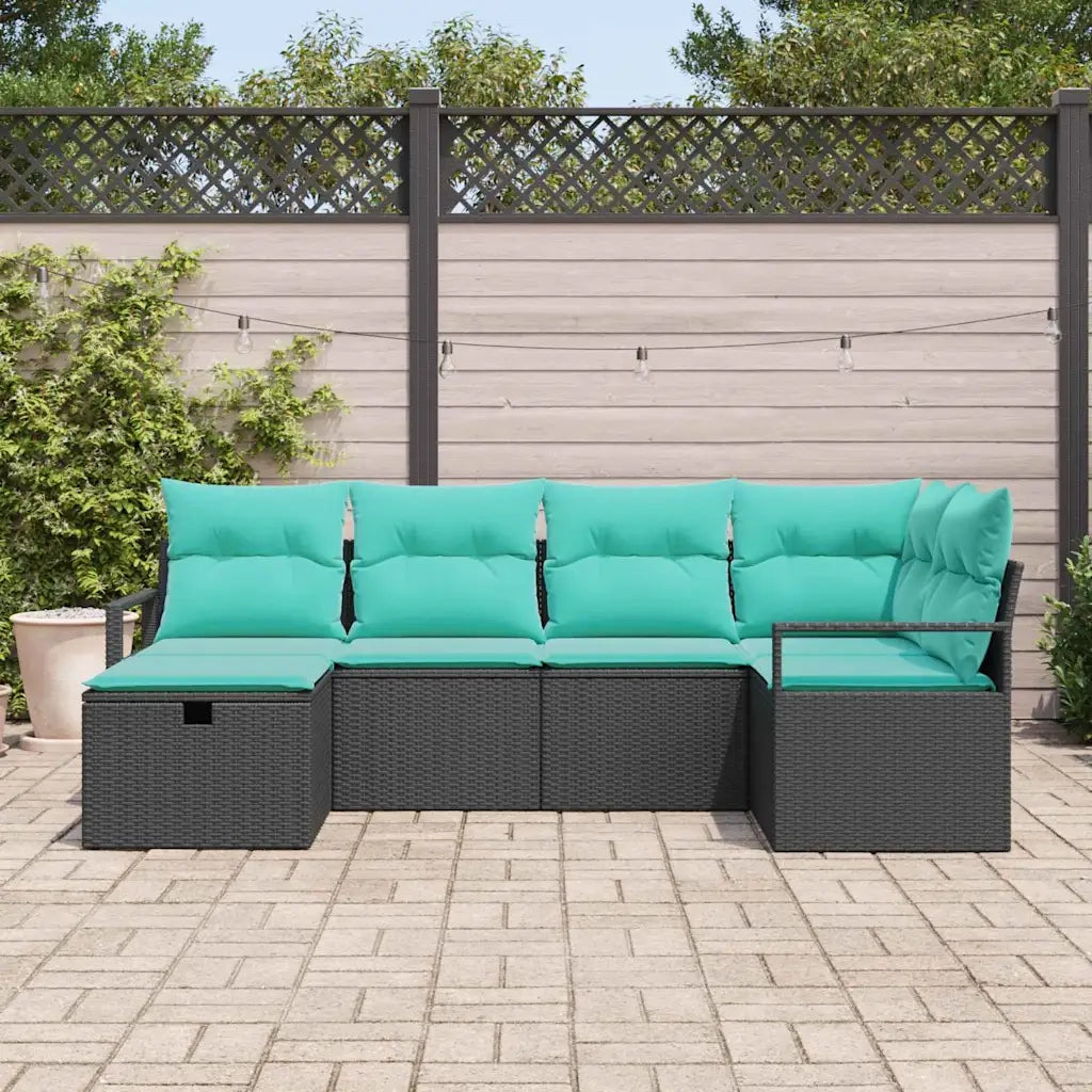 Set di divani con cuscino 6 pcs Nero e Turchese polyrattan 3359185