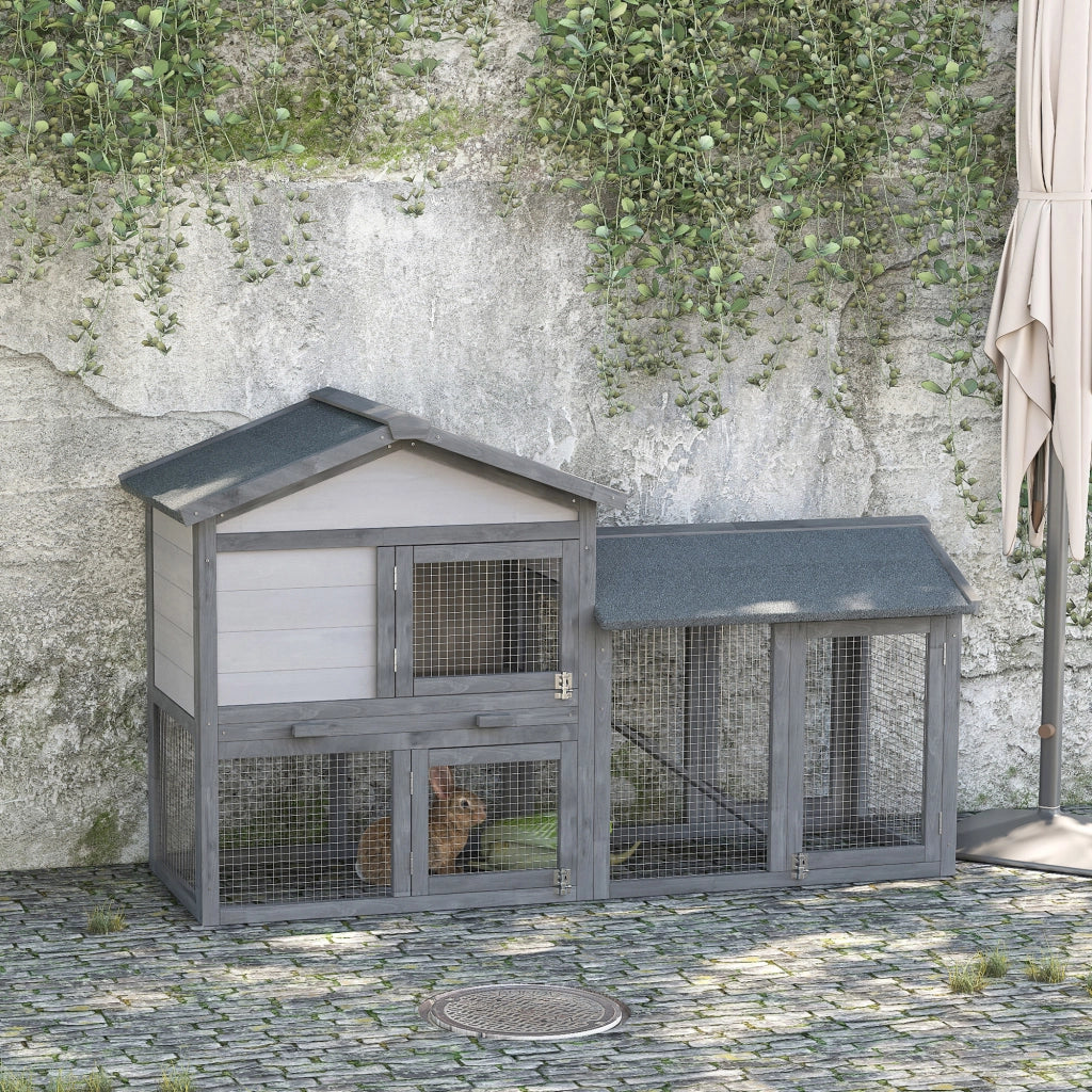Gabbia per conigli e roditori 2 livelli ¨C Xylo ¨C 3 porte con cassetto estraibile 147x54x84 cm legno pino grigio