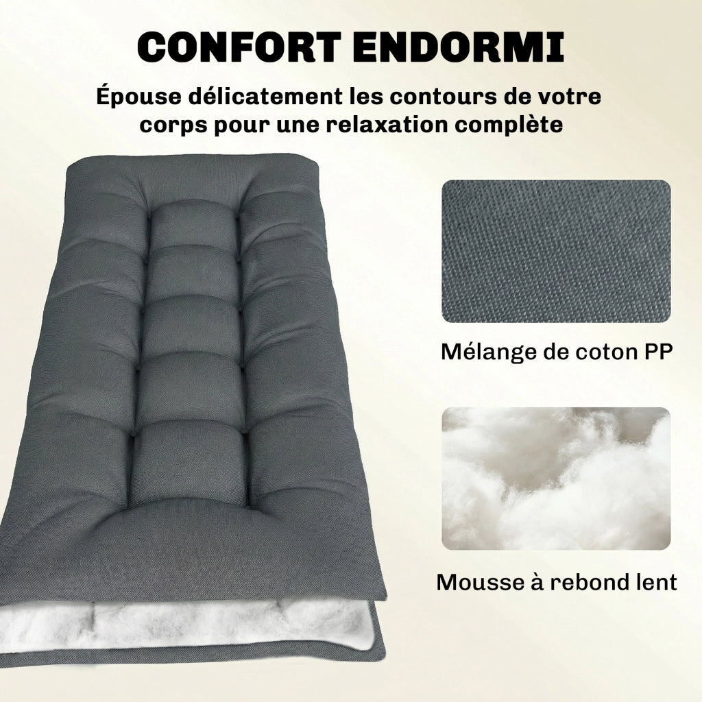 Cuscino per Lettino Prendisole ¨C Xylo ¨C Memory Foam Grigio Scuro 198x65x13cm
