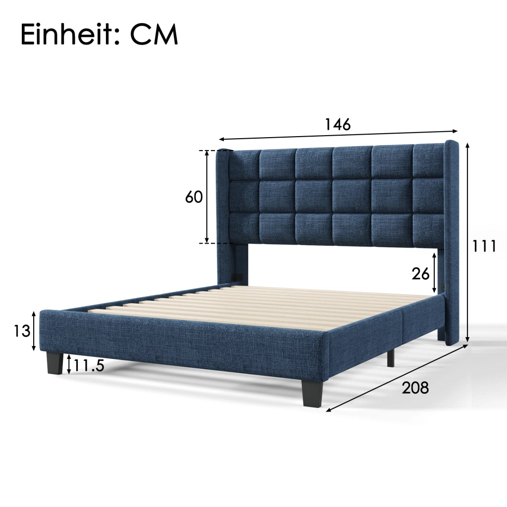 letto imbottito lino blu 140x200 cm