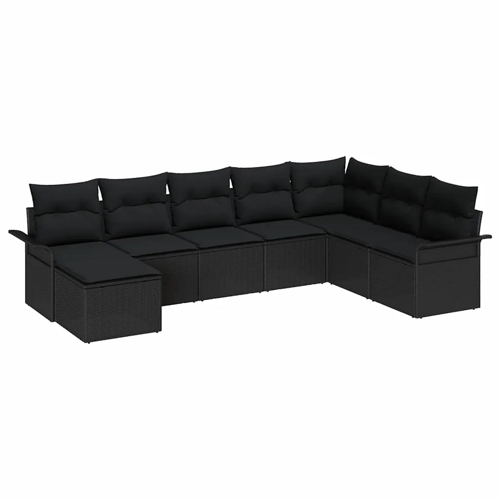Set Divano da Giardino con cuscino 8 pcs Nero Poly Rattan