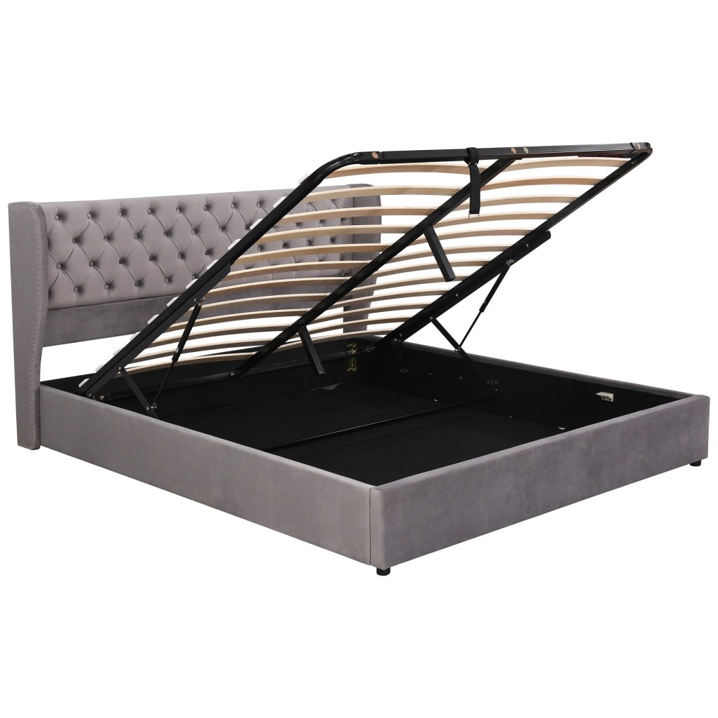 DESMIU Letto Contenitore Letto Matrimoniale con Vano Idraulico 180 × 200 cm, senza materasso, in Velluto, Grigio