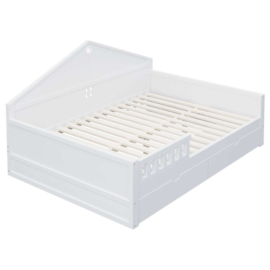 Letto singolo 140×200 cm con 2 cassetti; barra LED; senza materasso; in legno massello e MDF; bianco