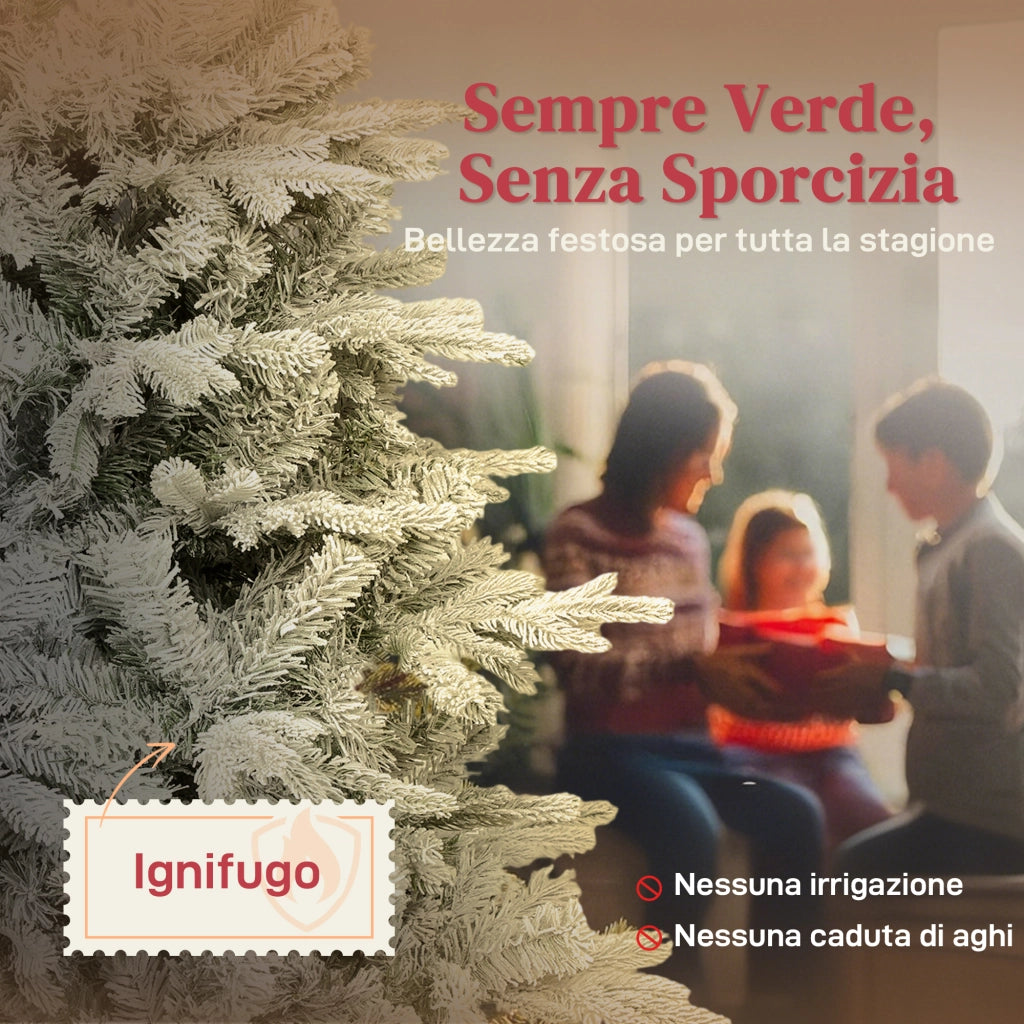 Albero di Natale Innevato Alto 180 cm con 1207 Rami Realistici e Base in Metallo Pieghevole Verde e Bianco