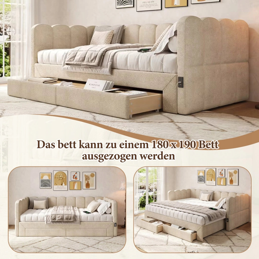 Letto imbottito estensibile - Xylo - 90x190 - Beige - 2 cassetti