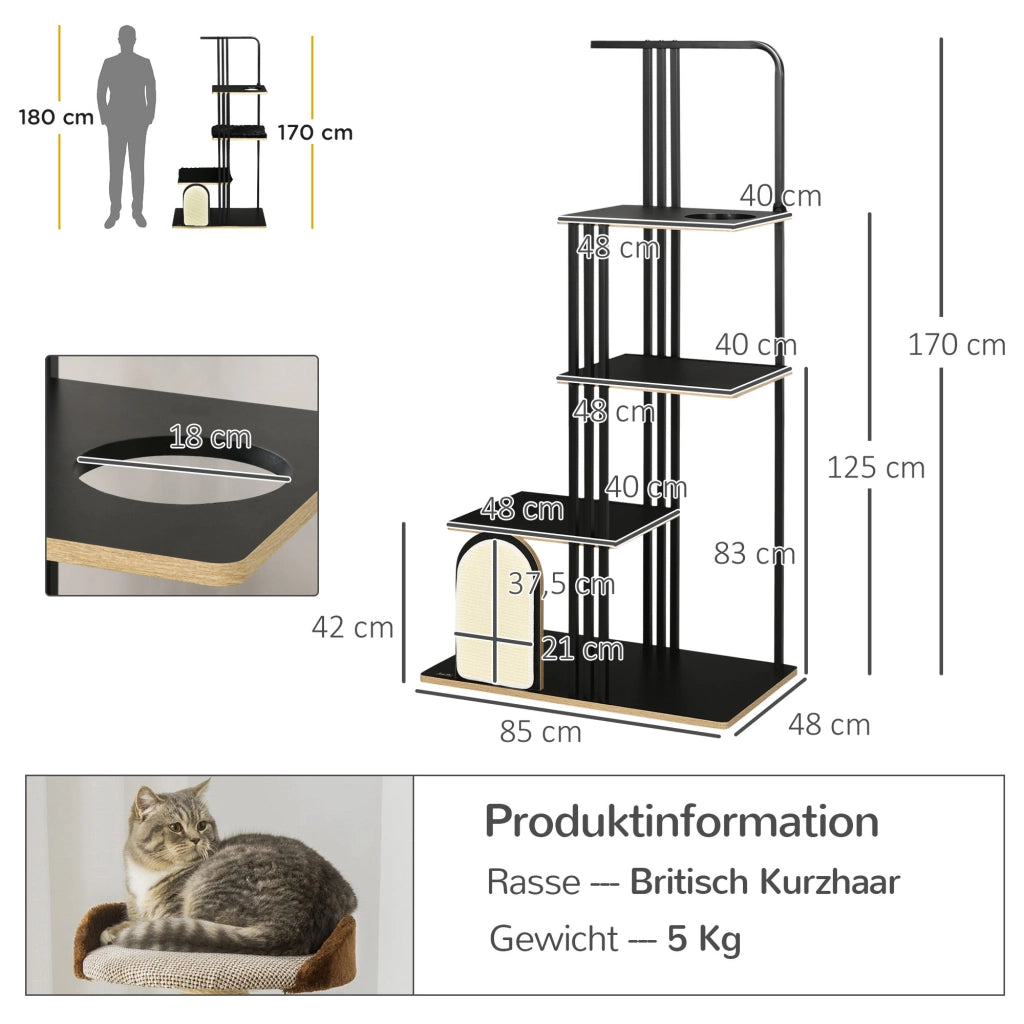TIRAGRAFFI 170 cm con 3 piattaforme, nero, pannello truciolare e acciaio
