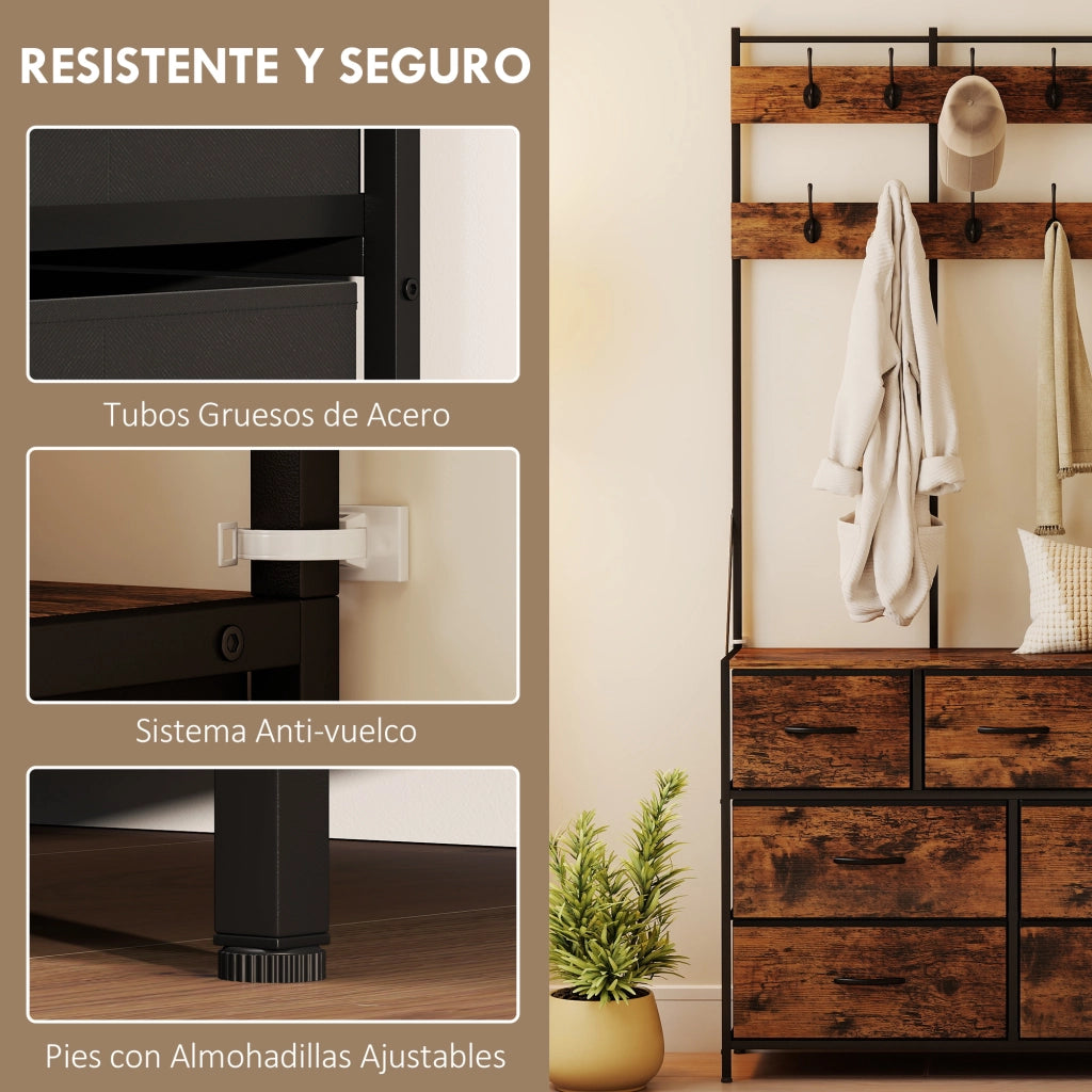 Appendiabiti con cassetti e ripiano ¨C Minimal ¨C 100x30x183 cm Marrone R¨²stico