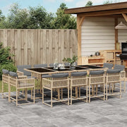 Set Pranzo da Giardino 13 pz con Cuscini Beige Misto Polyrattan