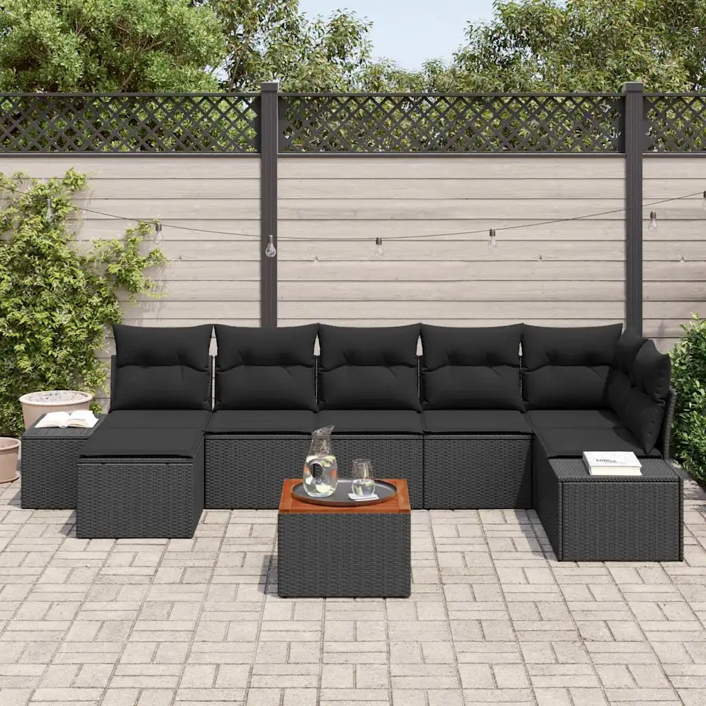Set Divano da Giardino con cuscino 8 pcs Nero polyrattan