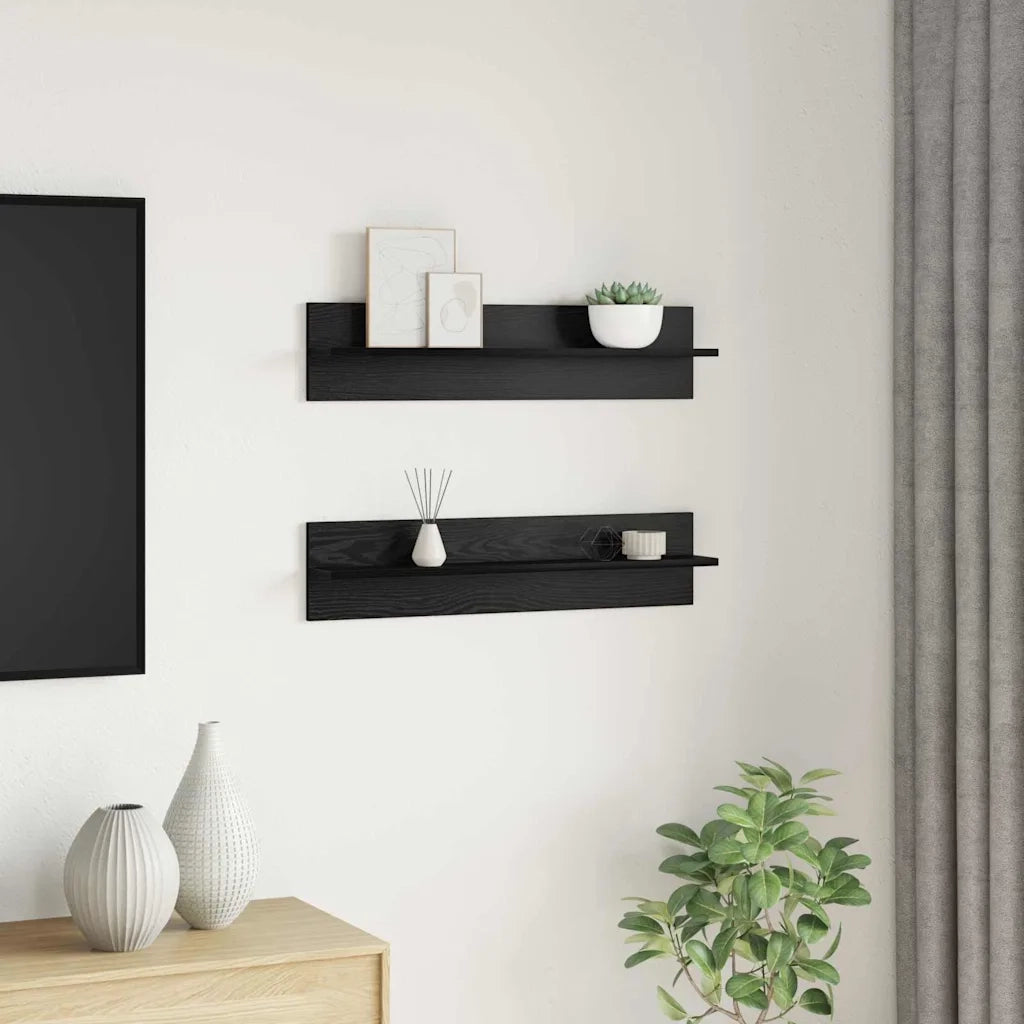 2 pz Scaffale da parete | Ripiano a parete | Mensola a parete Rovere Nero 80 x 11,5 x 18 cm