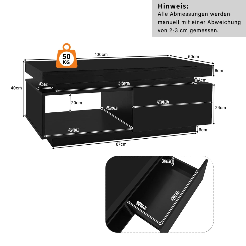Set TV a parete con tavolino - Zephmum- Nero lucido con luci LED