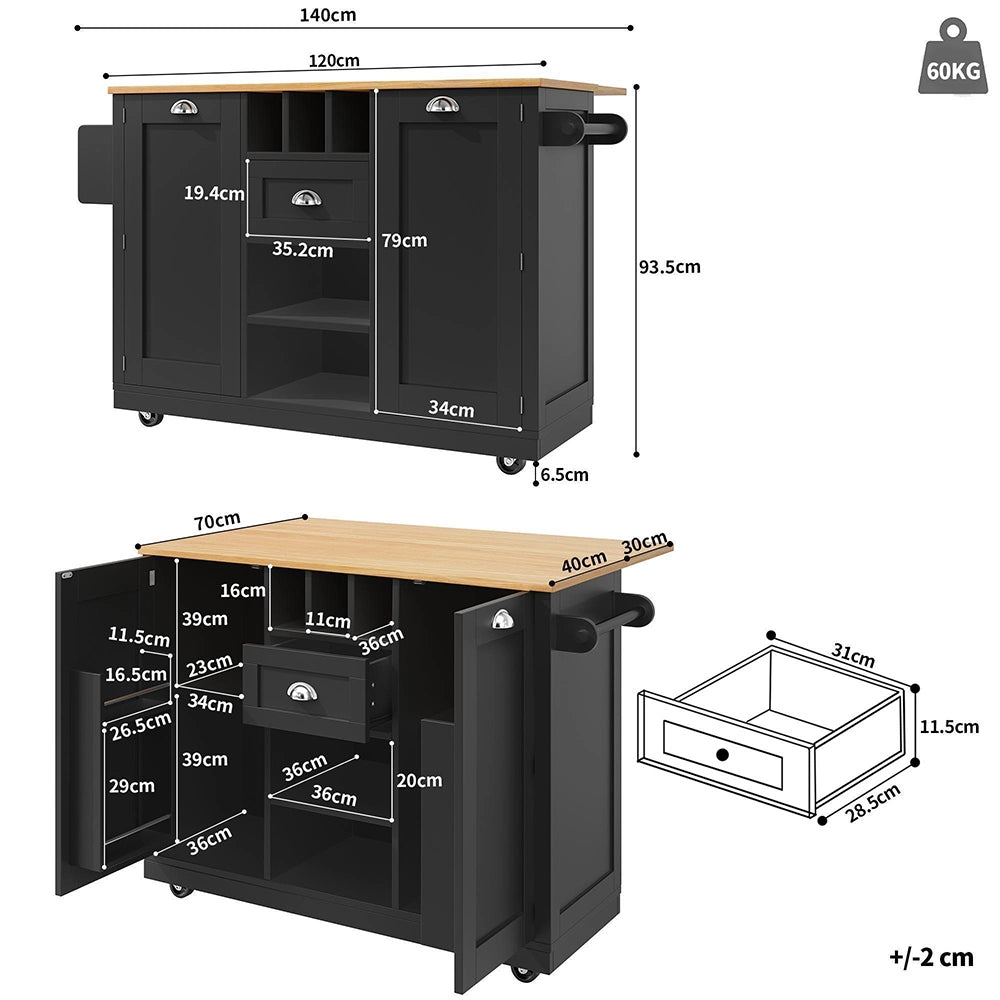 Isola cucina con piano - Xylo - nero porta-bottiglie ruote