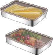 Set di Contenitori per Cibo in Acciaio Inox con Coperchio - Set da 2 - Stivabile - 1100 ml - Per Frigorifero - Cassetti per Cibo - Formaggio, Carne, Salsiccia