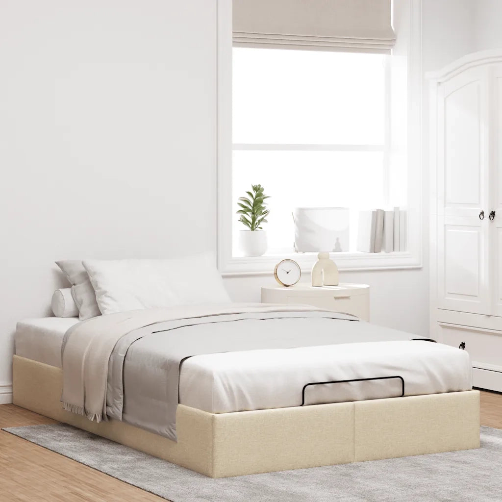 Struttura Letto Pouf senza Materasso Crema 120x200 cm Tessuto
