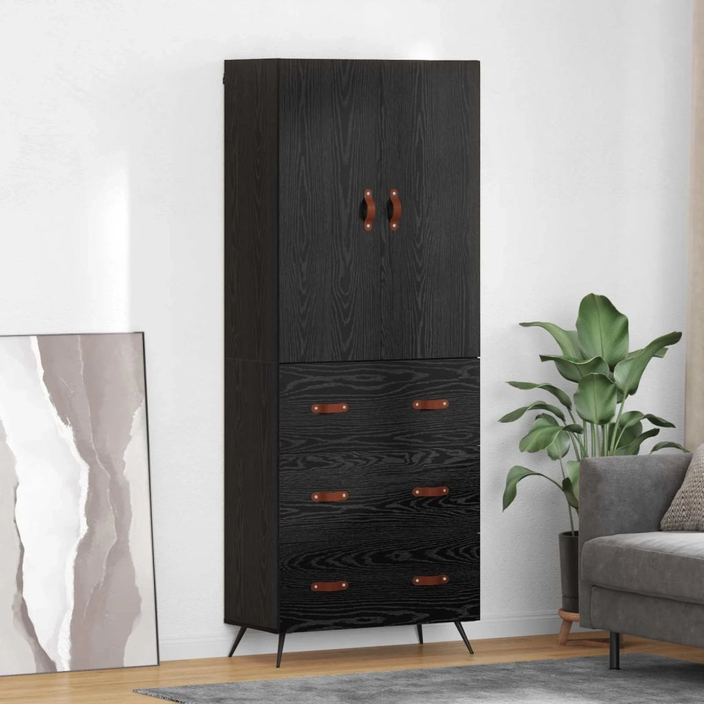 Credenza-Buffet-Armadio da cucina Rovere Nero 69,5 x 34 x 180 cm Legno multistrato 424038