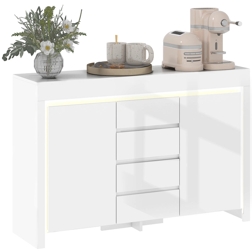 Cassettiera con Luci LED e Chiusura Morbida ¨C Minimal ¨C 120x34x80cm Bianco Lucido