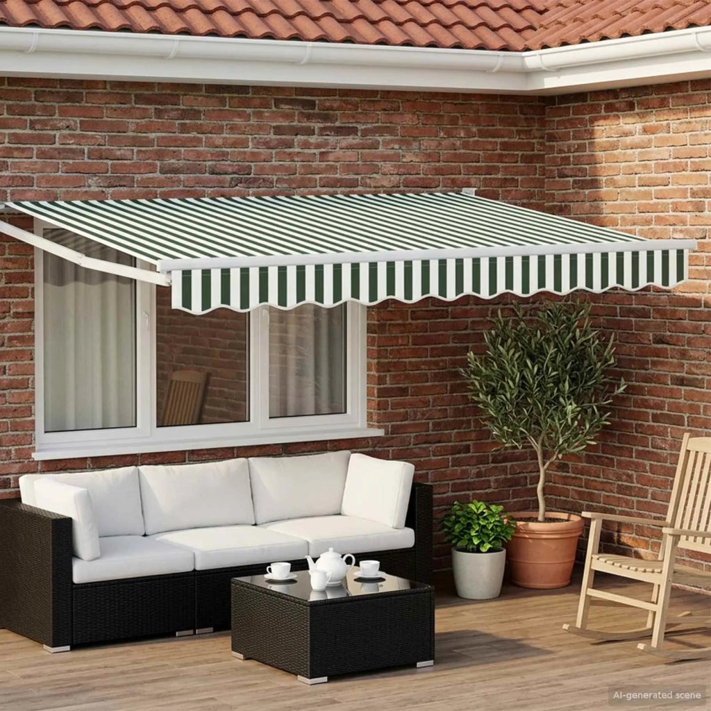 Tenda retrattile manuale con LED-Tenda parasole per balcone Verde e Bianco 3 x 2,5 m