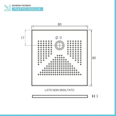Piatto doccia quadrato 80x80 H3 cm in ceramica bianco opaco con antiscivolo  Ruy
