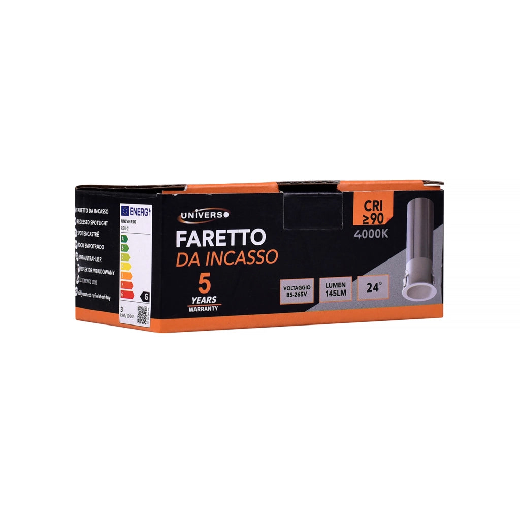 FARETTO LED DA INCASSO 3W LUCE NATURALE 4000K° - ILLUMINAZIONE A BASSO CONSUMO DESIGN COMPATTO IN ALLUMINIO BIANCO E ARGENTO