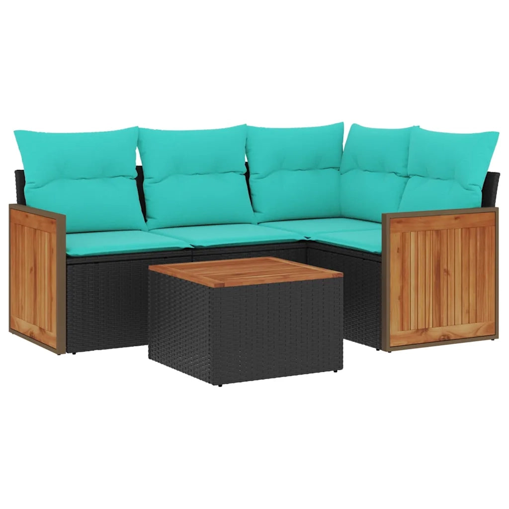 Set Divani da Giardino 5 pz con Cuscini Nero in Polyrattan 3227618