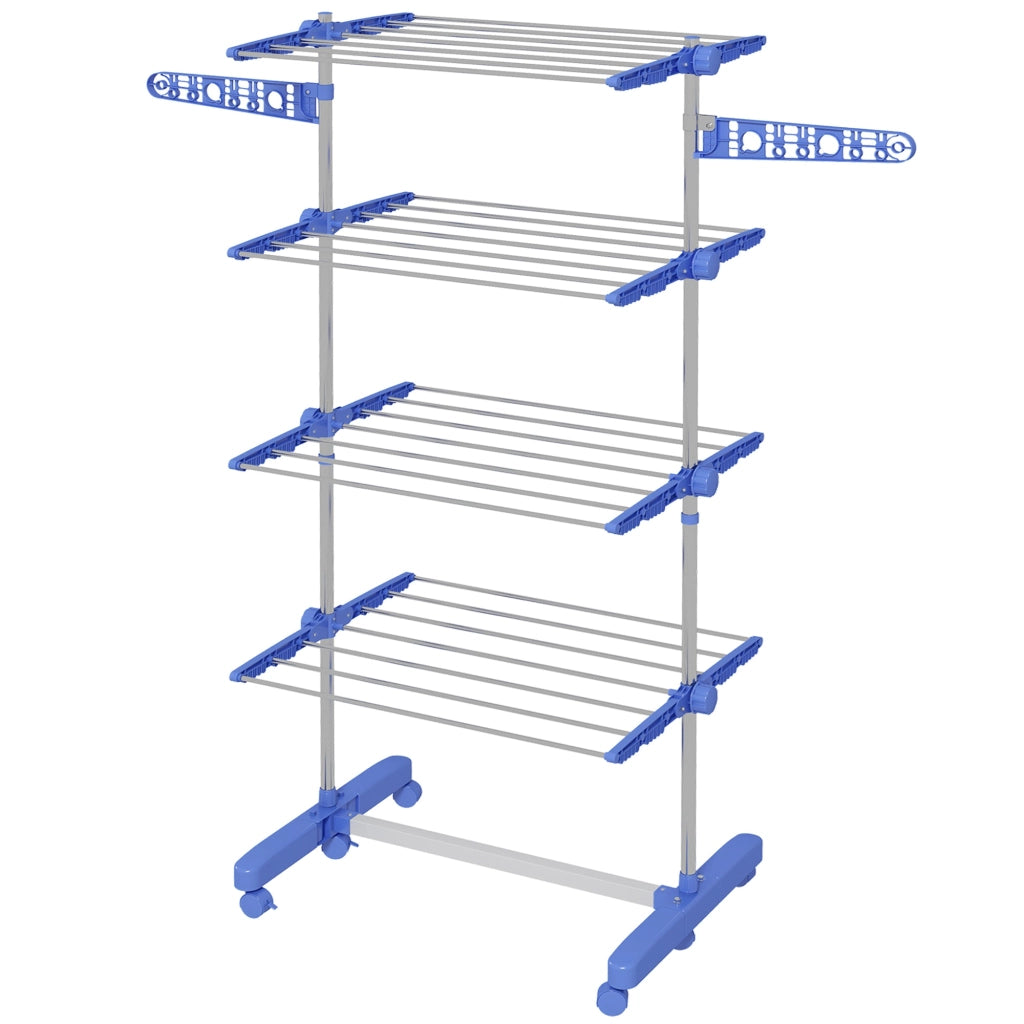 Stendino Verticale con 4 Ripiani Regolabili 142x55x172 cm in Acciaio e Plastica Blu e Argento