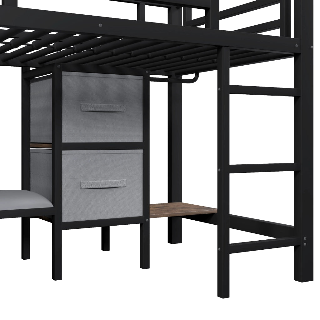 LETTO a metà altezza 90x200 cm Metallo Nero con cuscino, LED e vani portaoggetti