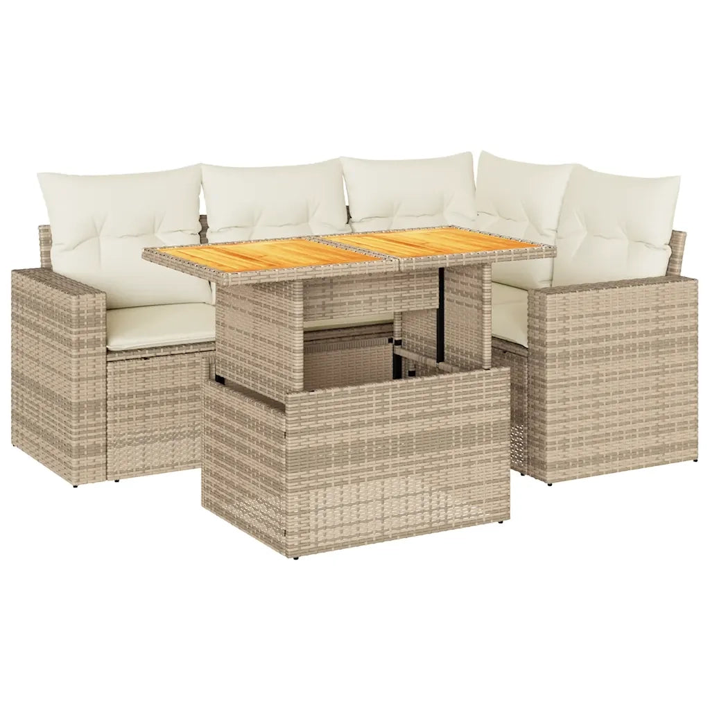 Set Divano da Giardino 5 pz con Cuscini Beige in Polyrattan 3327033
