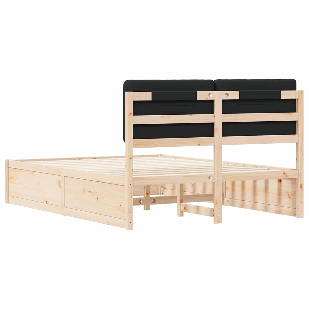 Letto con Testiera Rivestita-Struttura Letto con Testiera Nero 135 x 190 cm Pino massello 675687