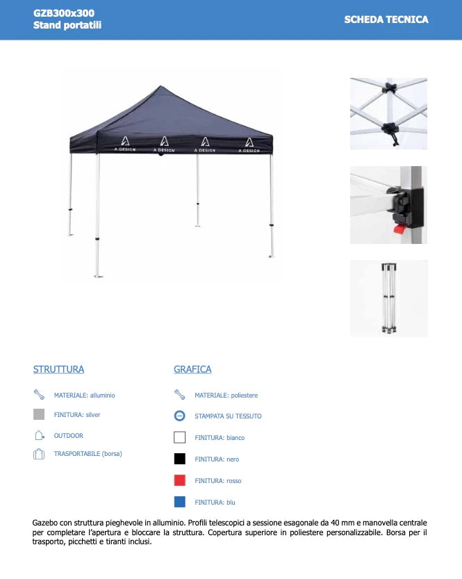 Gazebo 3 x 3 Alluminio rosso PERSONALIZZATO - Sinistra