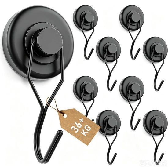 Magneethaken Extra Resistent - 36 kg di forza di trazione - Magnetici neodimio - Haken girevoli - Acciaio inossidabile - 9 pezzi - Haken magnetici