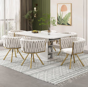 Set di 4 sedie girevoli con rotazione a 360°; rivestimento in velluto beige e oro