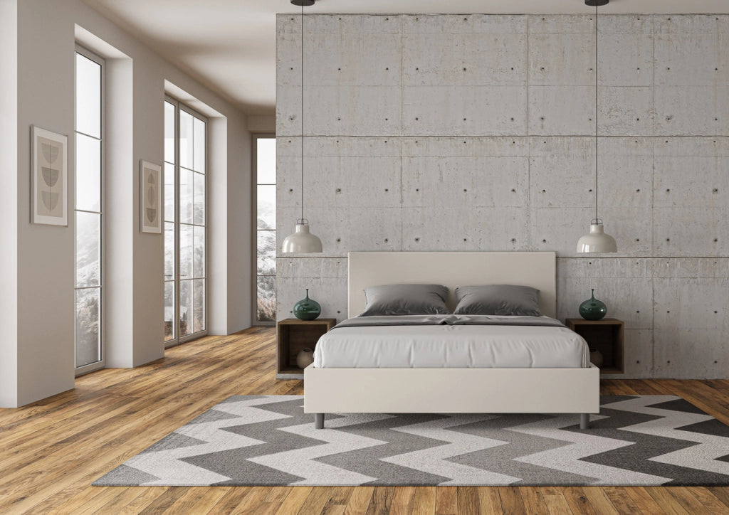 BS COM Letto matrimoniale con rete imbottito 160x210 similpelle bianco