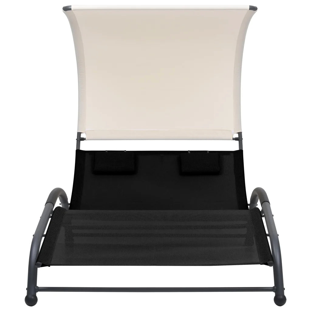 Lettino Prendisole Doppio con Baldacchino in Textilene Nero 310543