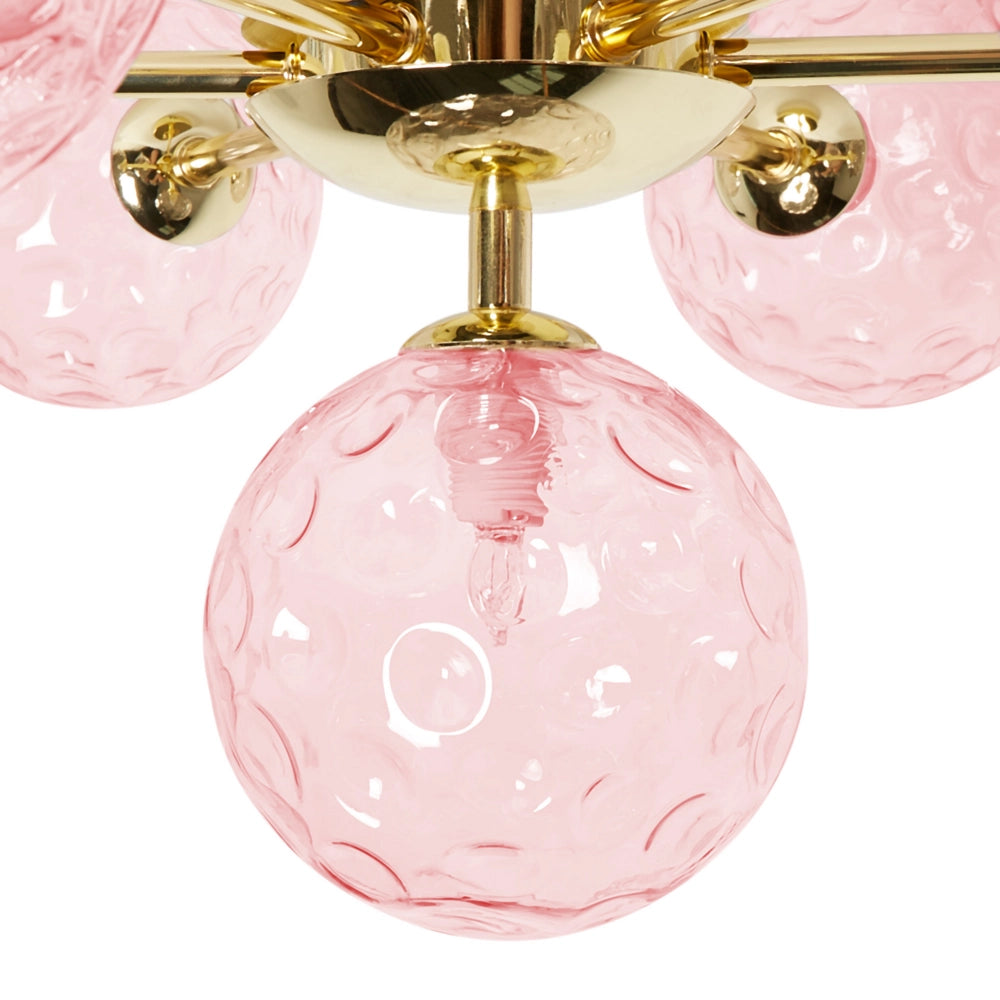 Lampadario in vetro 7 luci rotonde rosa metallizzato stile moderno
