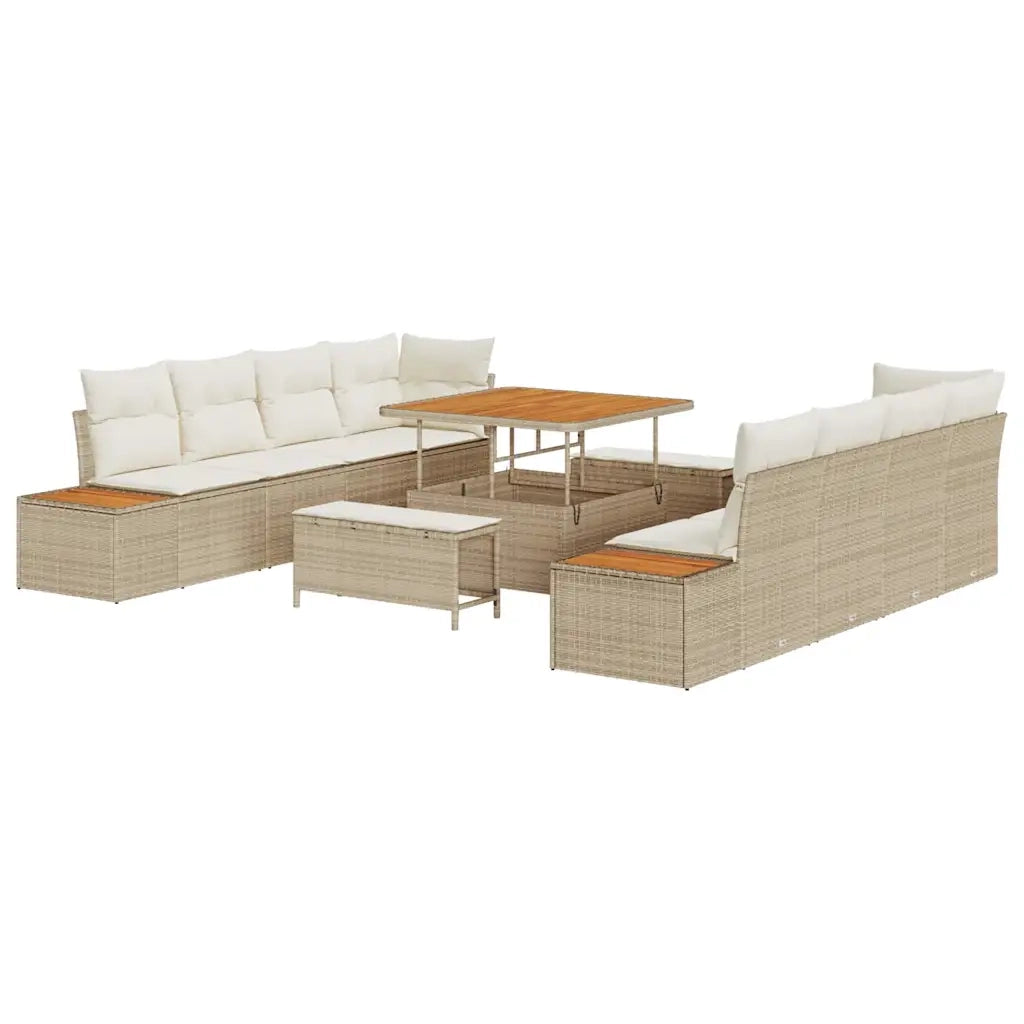 Set Divano da Giardino con cuscino 11 pcs Beige Poly Rattan