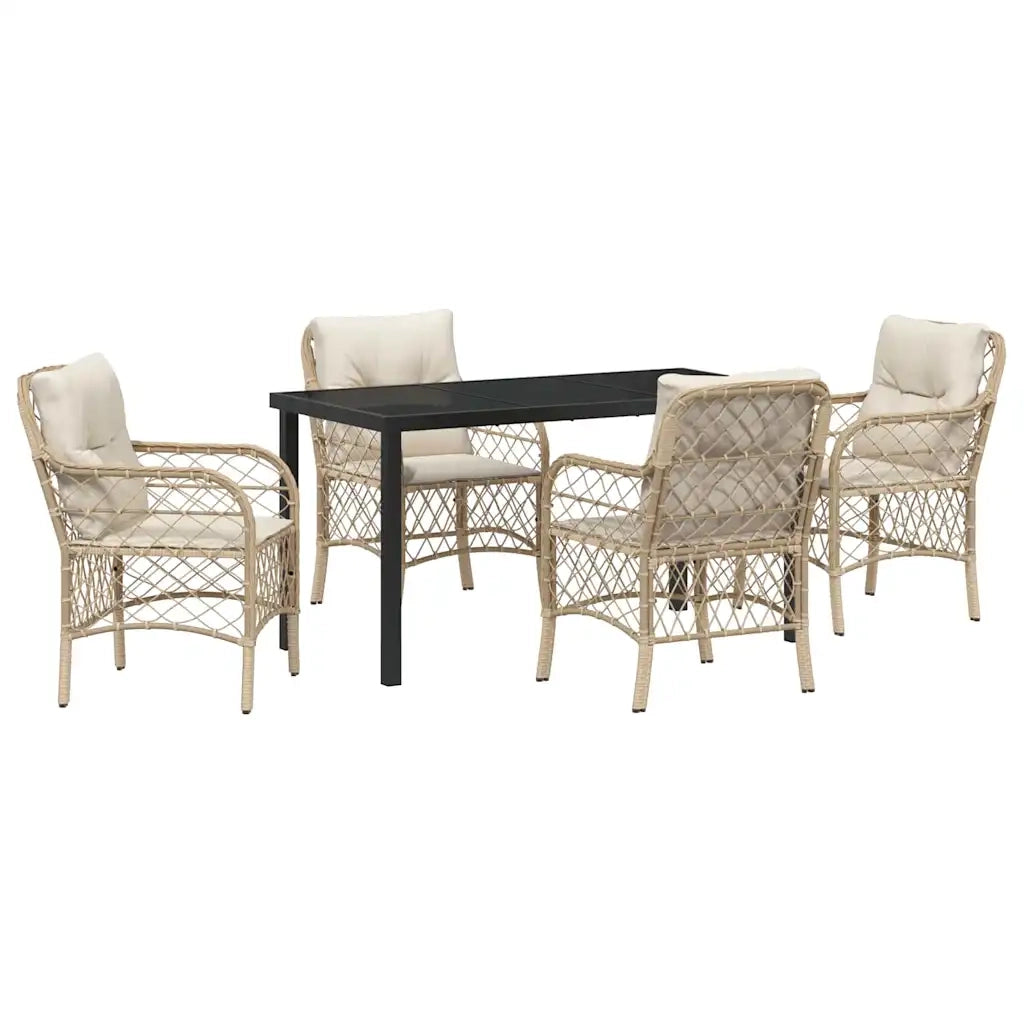Set da Pranzo per Giardino con cuscino 5 pcs Beige polyrattan 3380227