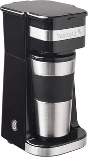 Caffettiera portatile con becher termico per caffè in grani - Ideale per il campeggio - 2 grandi tazze - 750 Watt - Acciaio inossidabile - Colore: argento/nero.