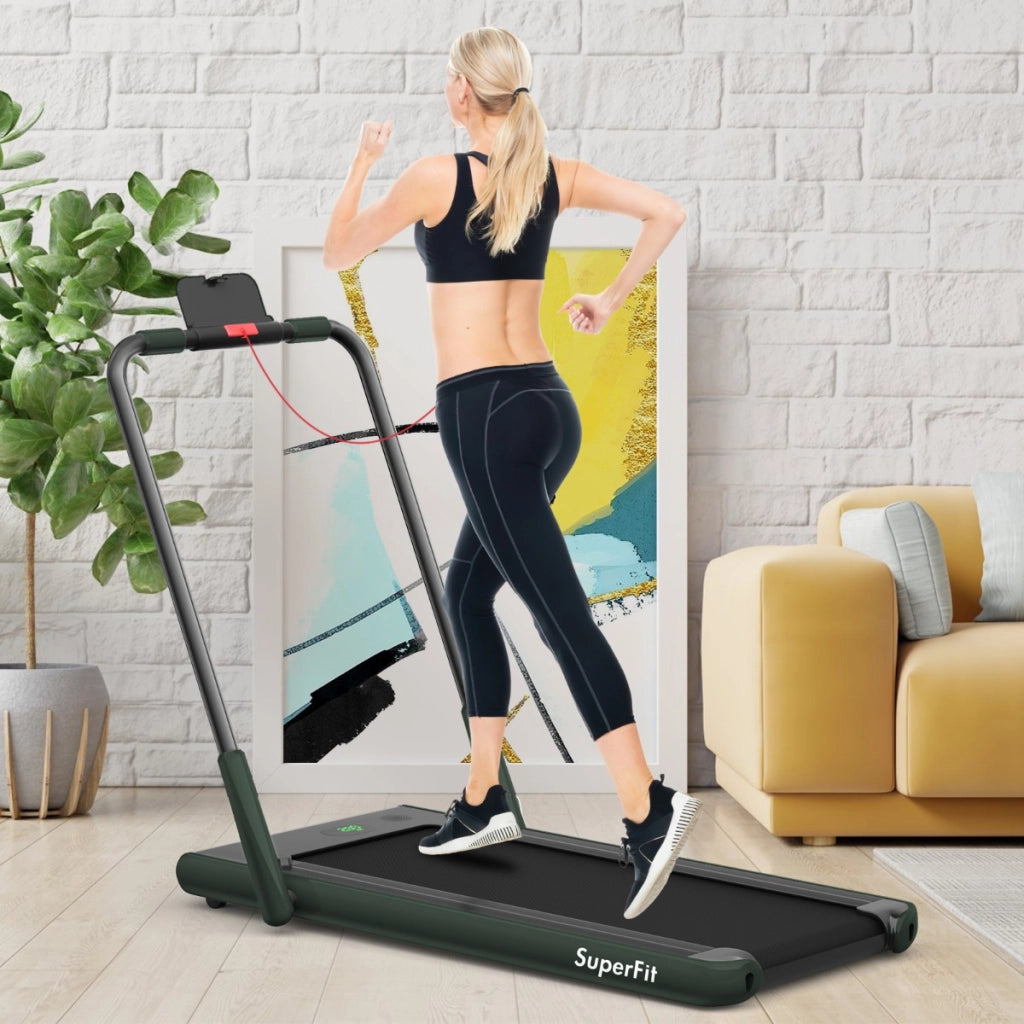 Tapis roulant pieghevole 2 in 1 con APP telecomando, Tapis roulant da 2,25HP con altoparlante display LED Verde-Tapis roulant