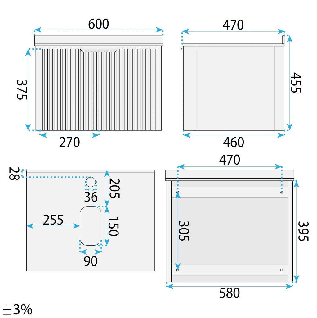 Set Di Mobili Da Bagno Con Top Marti 60cm Grey