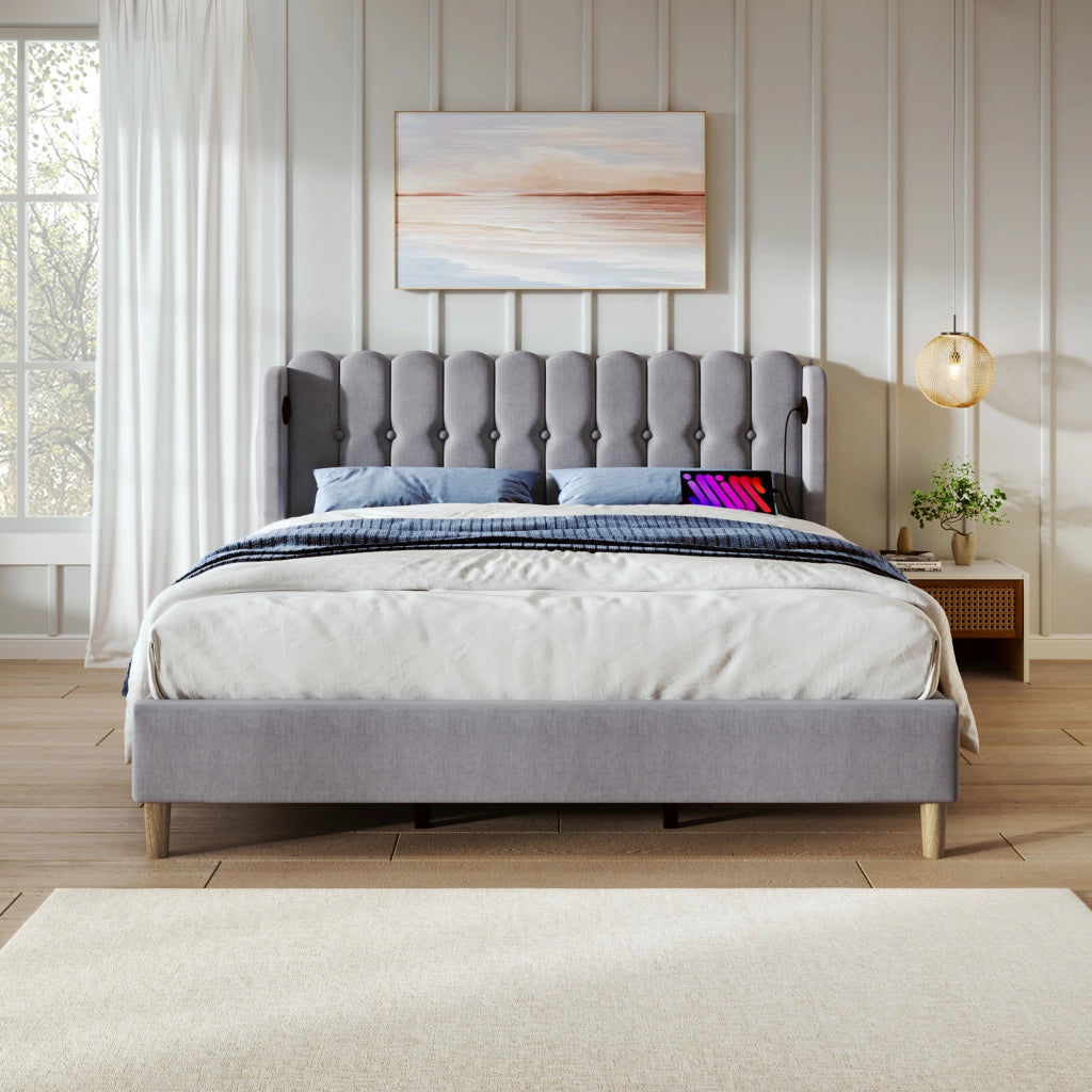 letto imbottito lino grigio 160 x 200 cm