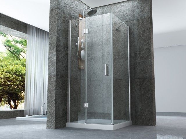 Box doccia Cristallo 8 mm due lati fisso piu' battente con maniglia - Misura: 90 x 130 x195h